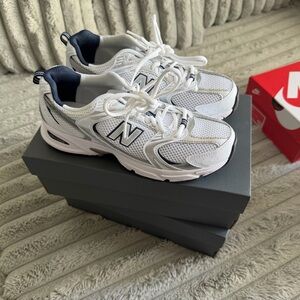 New Balance Kids White and Navy Sneakers